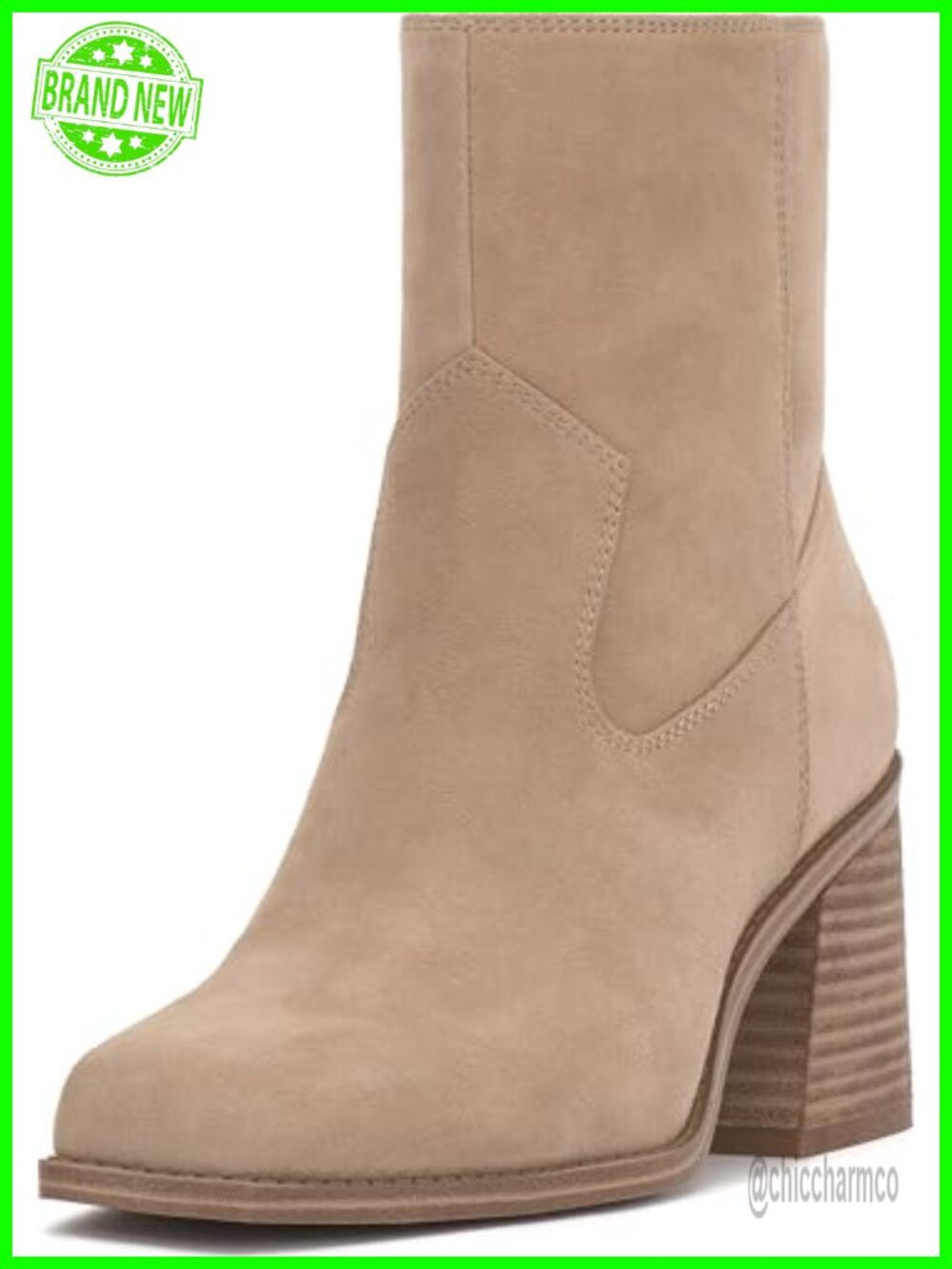 Suede Snip Toe Ankle Bootie with Stacked Heel